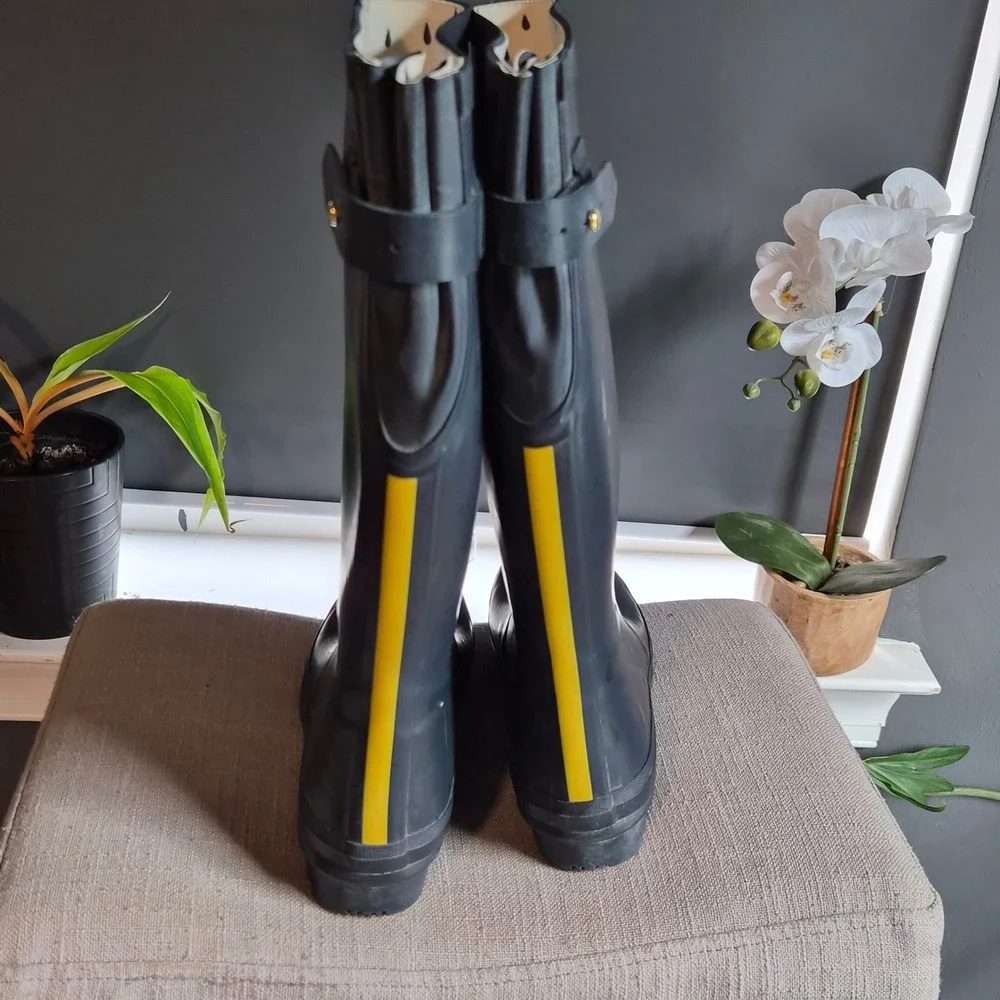 Joules Welly Print Rain Boots Navy Blue Raindrop Tall Waterproof Womens Size 7